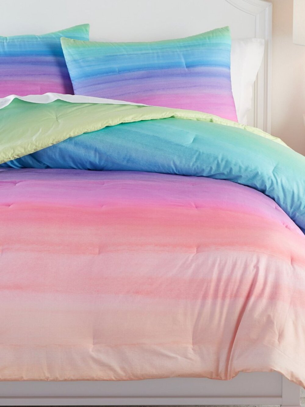 Pottery Barn Teen Full Queen Watercolor Rainbow Ombre Comforter 2 Shams Set
